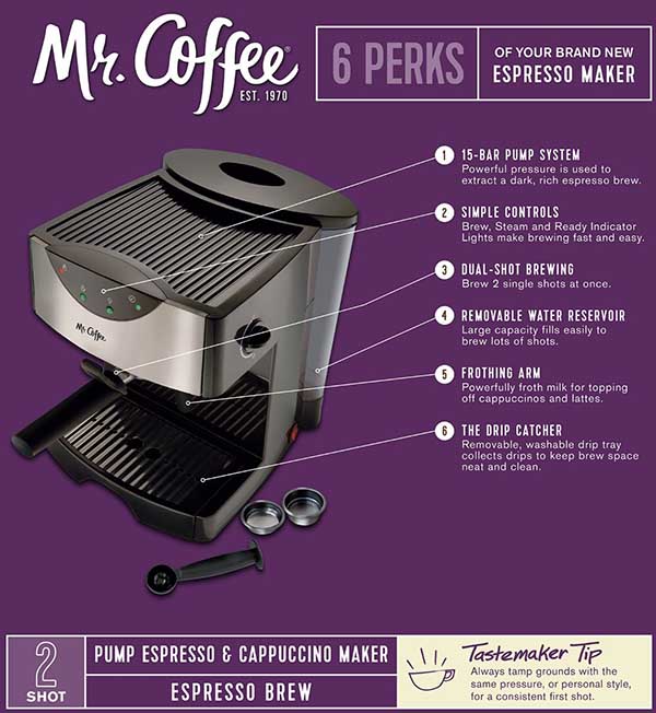 Mr. Coffee ECMP50 Automatic Dual Shot Espresso Machine